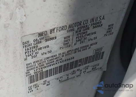 2001 Ford F-150 King Ranch Edition/Lariat/Xlt from USA, damaged, VIN 1FTRW08WX1KE45656